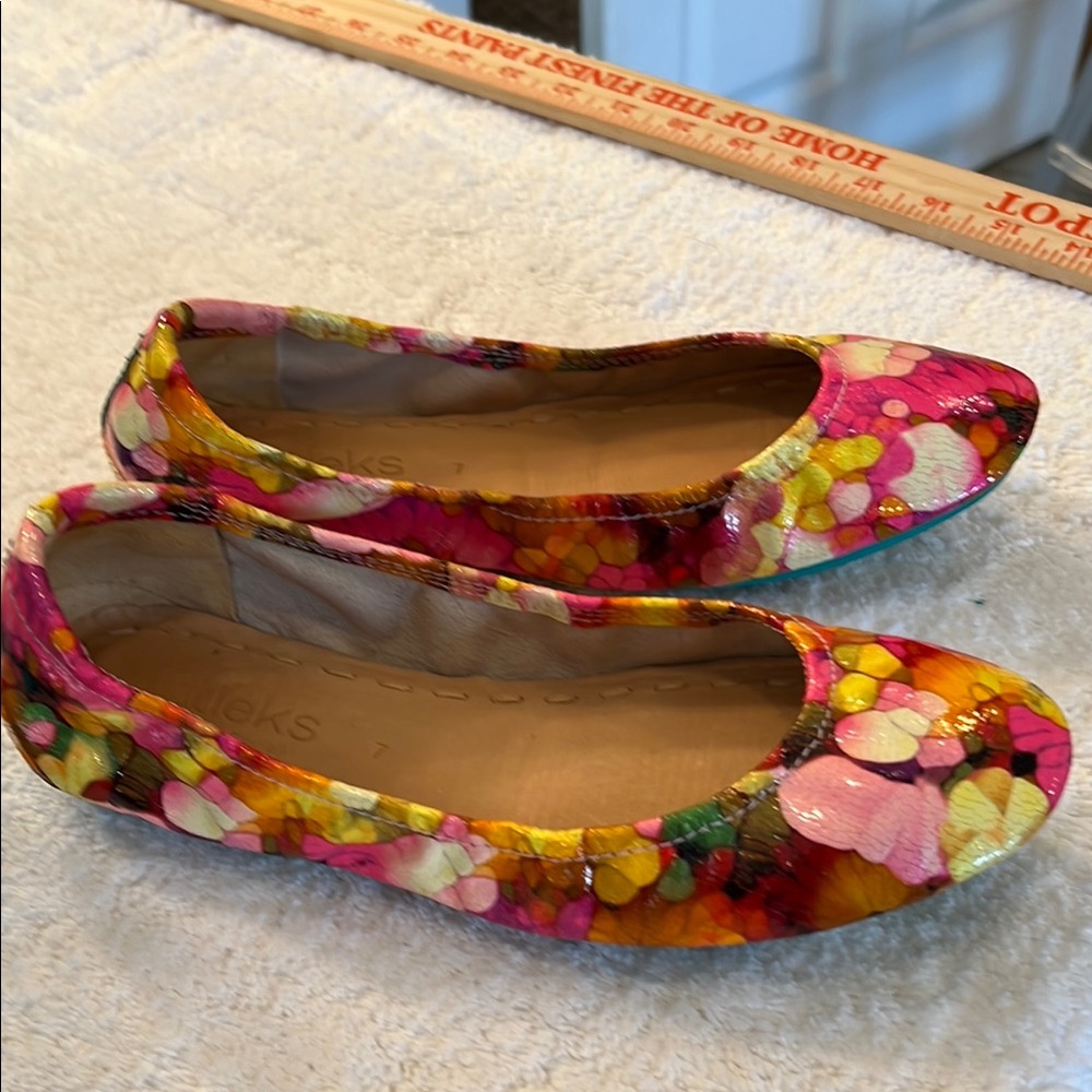 Tieks Aquarella Pink and Yellow Floral Flats size 7. Worn once